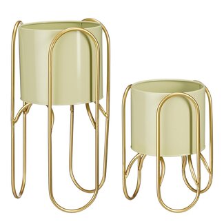 Mica Decorations Donau Blumentöpfe mit Ständern aus Eisen - Hellgrün - 2er-Set