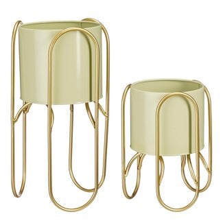 Mica Decorations Donau Iron Plant Pots on Stands - Light Green - Set of 2