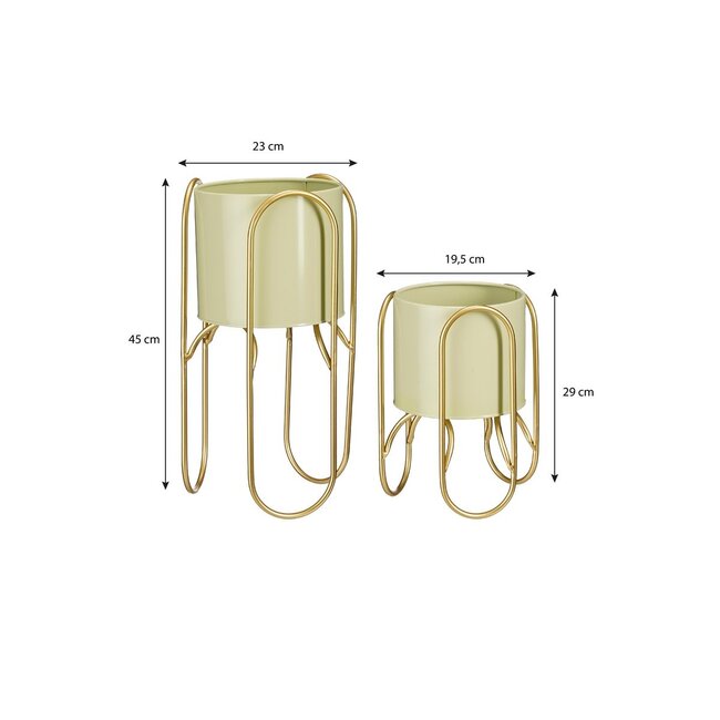 Mica Decorations Donau Blumentöpfe mit Ständern aus Eisen - Hellgrün - 2er-Set