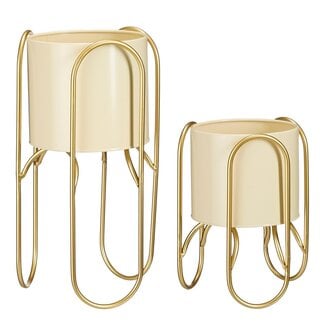 Mica Decorations Donau Iron Plant Pots on Stands - Light Yellow - Set of 2