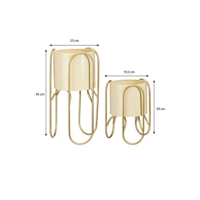 Mica Decorations Donau Blumentöpfe mit Ständern aus Eisen - Hellgelb - 2er-Set