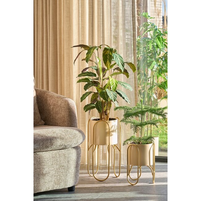 Mica Decorations Donau Iron Plant Pots on Stands - Light Yellow - Set of 2