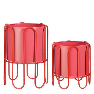 Mica Decorations Dione Blumentöpfe mit Ständern aus Eisen - Rosa - 2er-Set