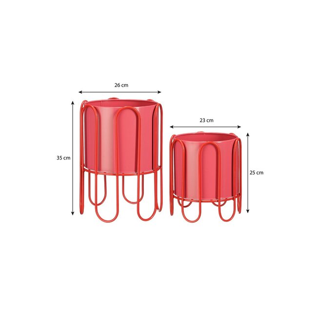 Mica Decorations Dione Blumentöpfe mit Ständern aus Eisen - Rosa - 2er-Set