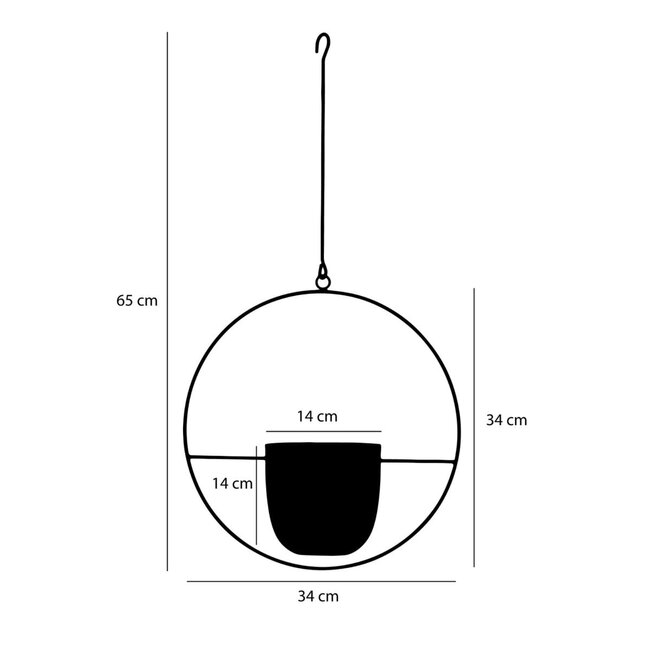 Bloempot binnen hangend Zwart 1Ijzer