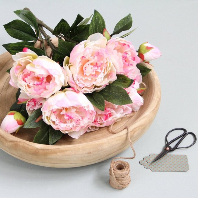 Mica Decorations Künstlicher Pfingstrosenstrauß - Hellrosa - H55 cm