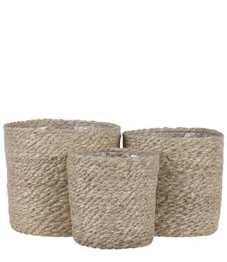 Mica Decorations Plantenmand set Crème 3Jute
