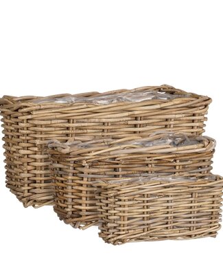 Mica Decorations Plantenmand set buiten Grijs 3Rotan hout