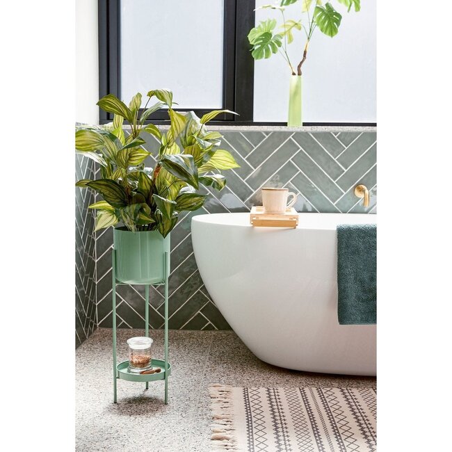 Mica Decorations Colyn Iron Plant Pot on Stand - Green - H60 cm