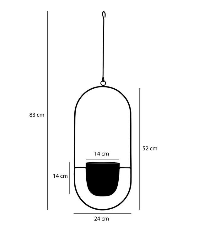 Bloempot binnen hangend Zwart 1Ijzer