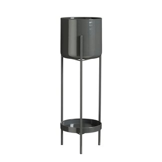 Mica Decorations Colyn Iron Plant Pot on Stand - Black - H60 cm