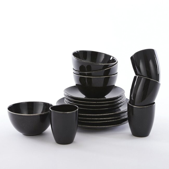 Mica Decorations Tabo Ceramic Dinnerware Set - Black - 16-Piece Set