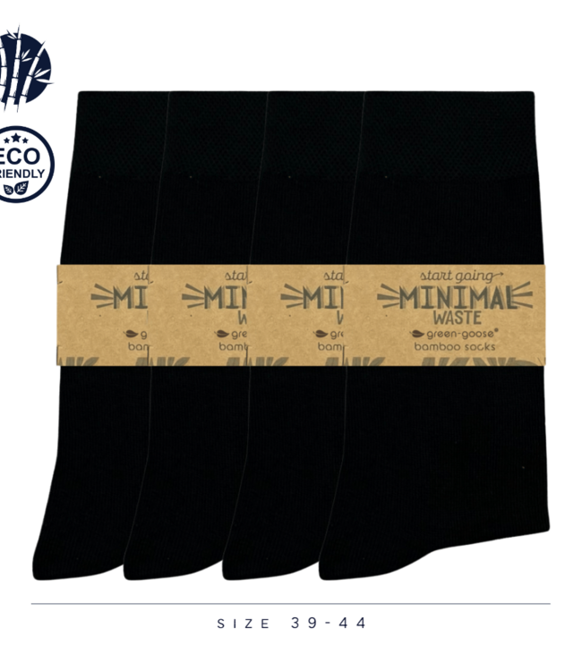 green-goose Bamboe Herensokken - 4 Paar - Zwart - Maat 39-44 - 85% Bamboe