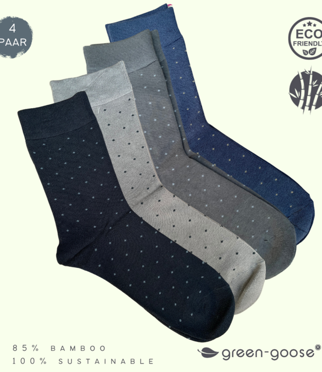 green-goose Bamboe Herensokken - 4 Paar - Stippen - 85% Bamboe