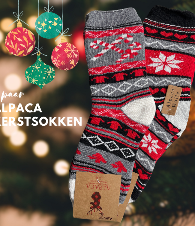 green-goose Alpaca Damessokken - 2 Paar - Kerst - 95%