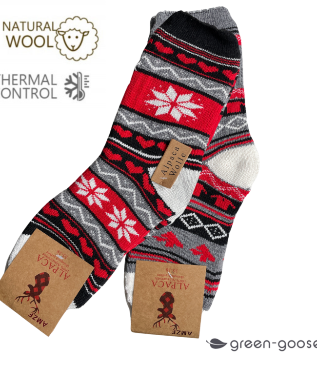 green-goose Alpaca Damessokken - 2 Paar - Kerst - 95%