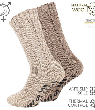 Green Goose green-goose Noorse Wollen Sokken - Met Anti-Slipzool - 2 Paar - Bruin - 36%
