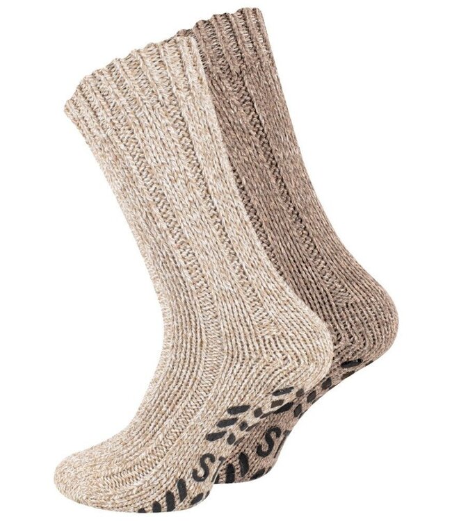 green-goose Noorse Wollen Sokken - Met Anti-Slipzool - 2 Paar - Bruin - 36%