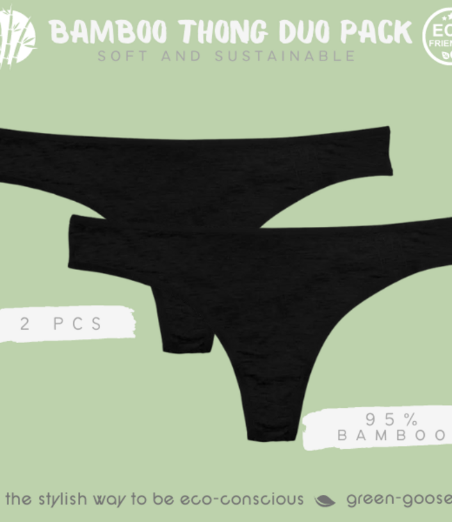 green-goose Bamboe Dames Strings - 2 Stuks - Zwart - 95% Bamboe