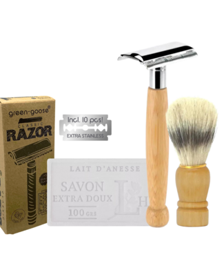 Green Goose Klassiek Scheermes met Scheerzeep en Scheerkwast - Bamboe
