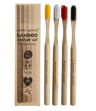 Green Goose green-goose Bamboe Castorolie Tandenborstels - 4 Stuks - 100% Afbreekbaar