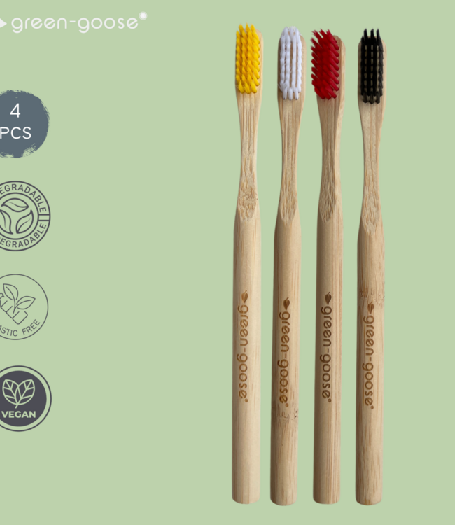green-goose Bamboe Castorolie Tandenborstels - 4 Stuks - 100% Afbreekbaar