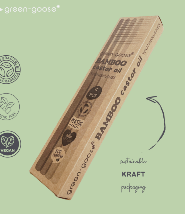 green-goose Bamboe Castorolie Tandenborstels - 4 Stuks - 100% Afbreekbaar