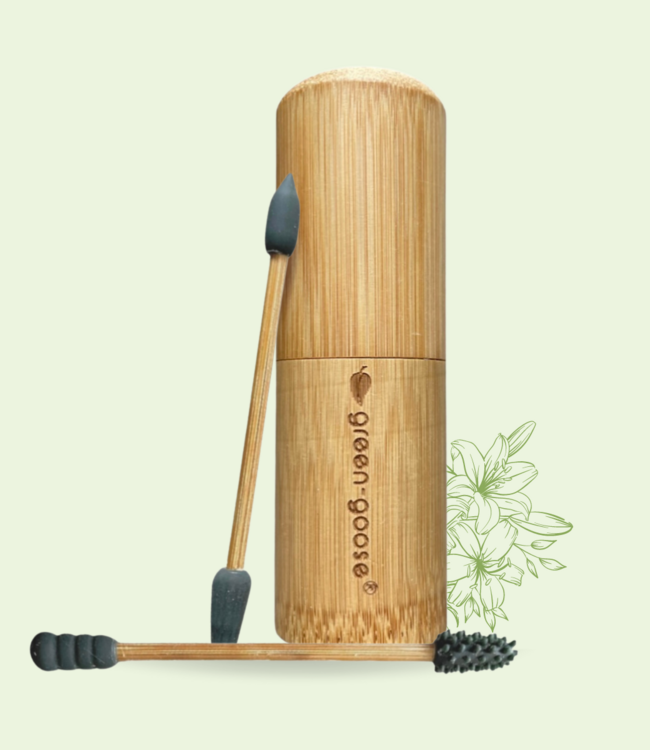 green-goose Herbruikbare Wattenstaafjes (2 Stuks) in Bamboe Houder