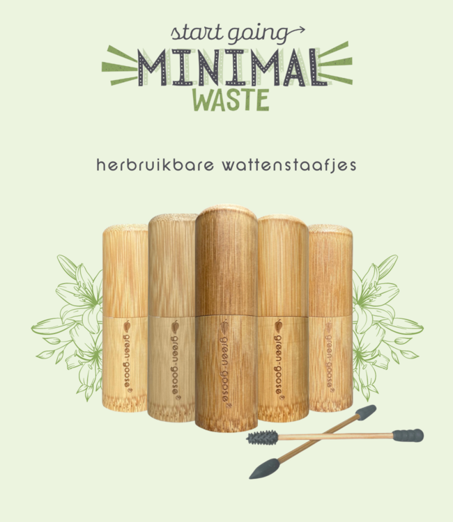 green-goose Herbruikbare Wattenstaafjes (2 Stuks) in Bamboe Houder