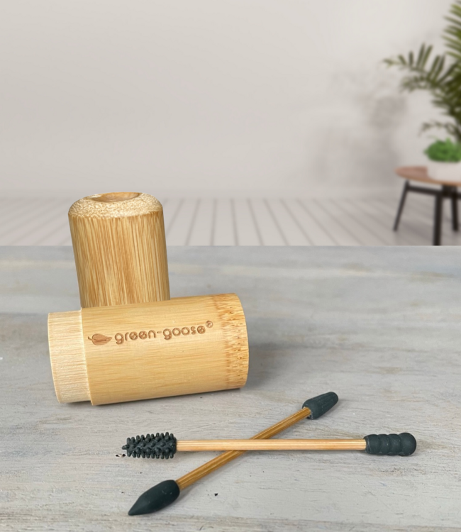 green-goose Herbruikbare Wattenstaafjes (2 Stuks) in Bamboe Houder