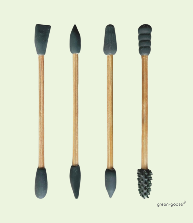 green-goose Herbruikbare Wattenstaafjes (4 Stuks) in Bamboe Houder