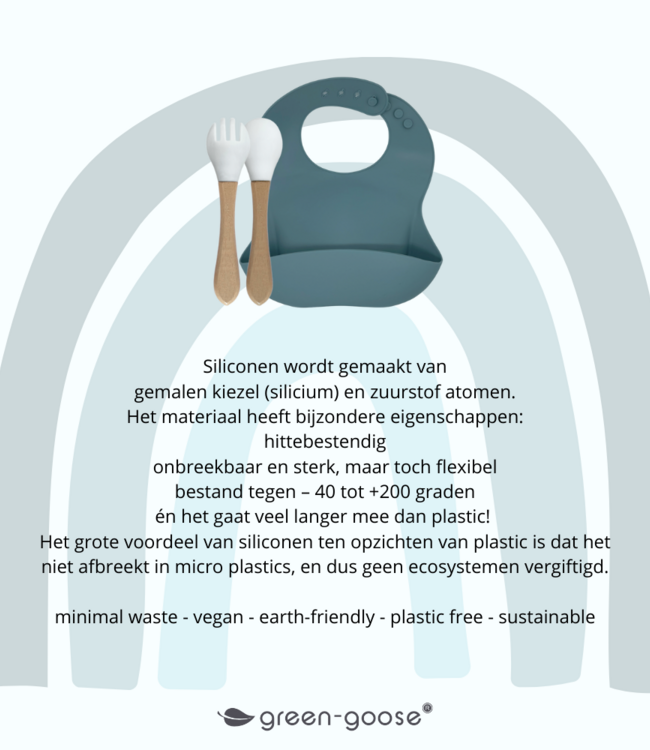 green-goose Siliconen Slabbetje en Bamboe Bestek - Petrol