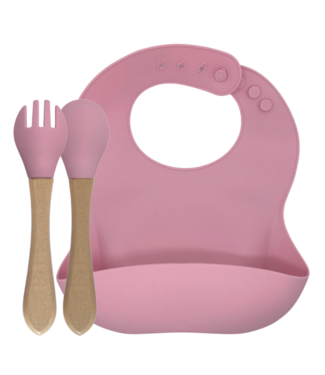 Green Goose green-goose Siliconen Slabbetje en Bamboe Bestek - Roze