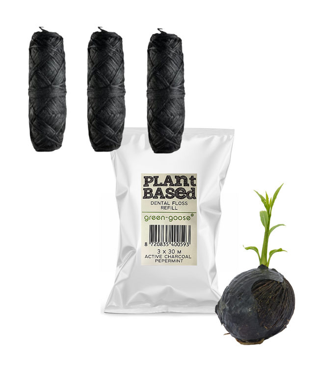 green-goose Bio-based Flosdraad | Met 3 Navullingen | Charcoal Mint