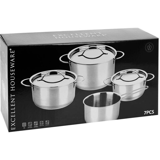 Excellent Houseware Edelstahl-Kochtopf-Set - 7-teilig