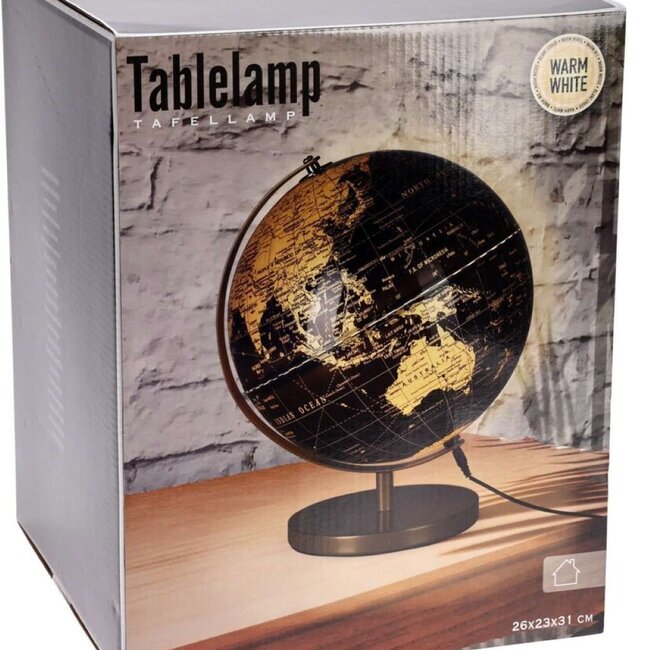 Wereldbol met Licht - USB - 31cm - Zwart