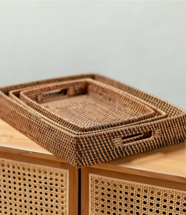 Rechthoekig rotan dienblad | Dienblad | Groot Decoratief Dienblad AMAHAI Bruin (3 maten)