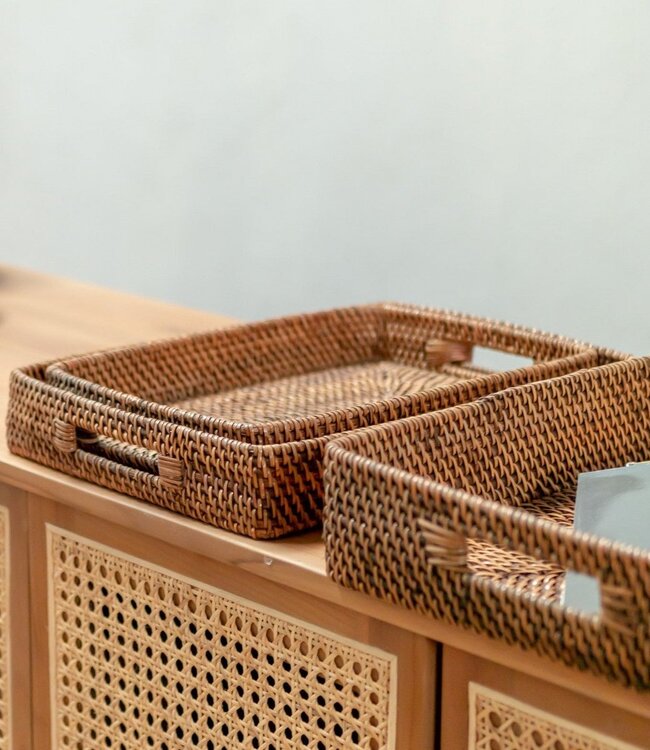 Rechthoekig rotan dienblad | Dienblad | Groot Decoratief Dienblad AMAHAI Bruin (3 maten)