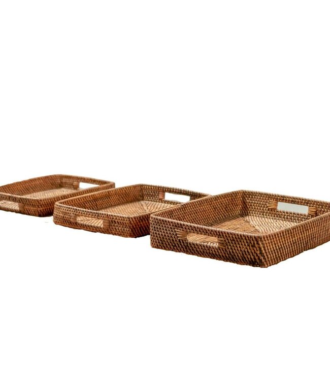 Rechthoekig rotan dienblad | Dienblad | Groot Decoratief Dienblad AMAHAI Bruin (3 maten)
