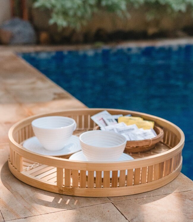 Decoratief Bamboe Dienblad Serveerblad Rond Ø 40 cm SENAYAN