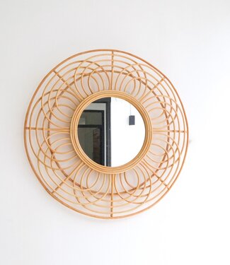 Ronde Rotan Spiegel 58 cm | Handgemaakte Boho Wandspiegel PUTUK