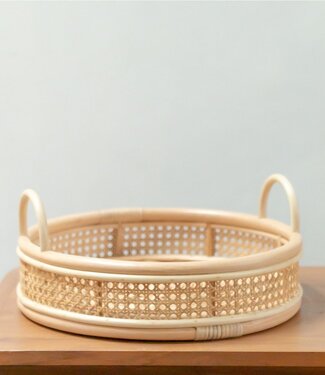 Rotan Dienblad | Rond Dienblad NEIRA Handgemaakt Beige Decoratief Dienblad Ø40 cm