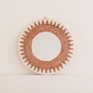 Soeji Ronde Boho Spiegel 60 cm | Handgemaakte geweven wandspiegel AWAN | Wanddecoratie met patroon gemaakt van katoenen koorden
