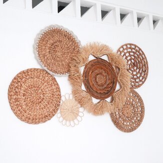 Soeji Tropische wanddecoratieset 6 gemengde stukken DALUM Boho Decor Handgeweven van natuurlijke materialen