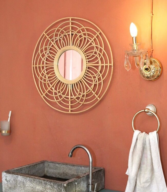 Ronde Rotan Spiegel 58 cm | Handgemaakte Boho Wandspiegel PUTUK