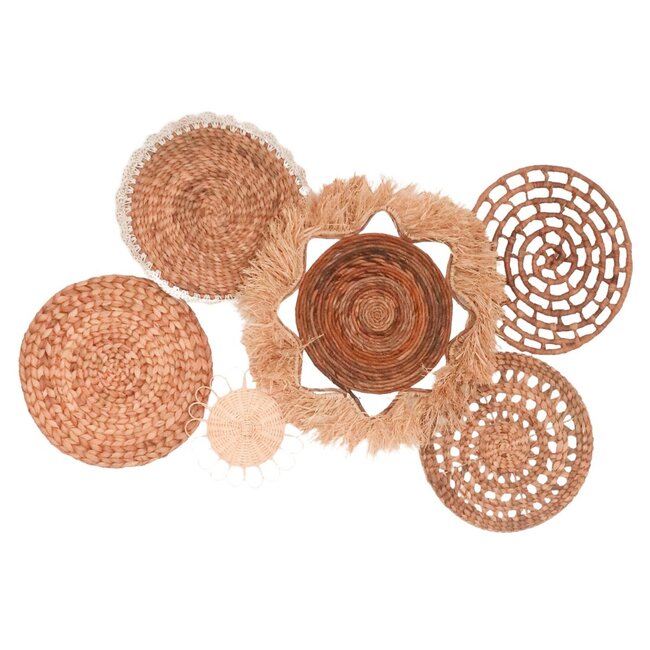 Tropische wanddecoratieset 6 gemengde stukken DALUM Boho Decor Handgeweven van natuurlijke materialen