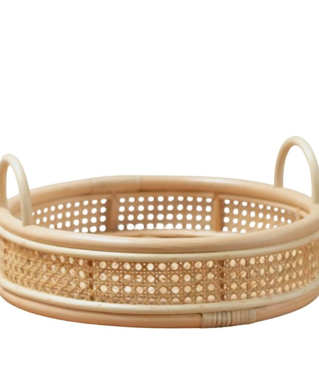 Rotan Dienblad | Rond Dienblad NEIRA Handgemaakt Beige Decoratief Dienblad Ø40 cm