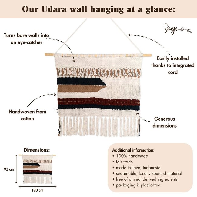 Grote macrame muurhangen - geweven boho wanddecor - moderne katoenen muur hangend natuurlijk materiaal - handgeweven wanddecor 120x95 cm udara