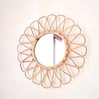 Soeji Kleine rotan spiegel 38 cm handgemaakte Boho wandspiegel DAAU wanddecoratie ronde spiegel decoratieve spiegel