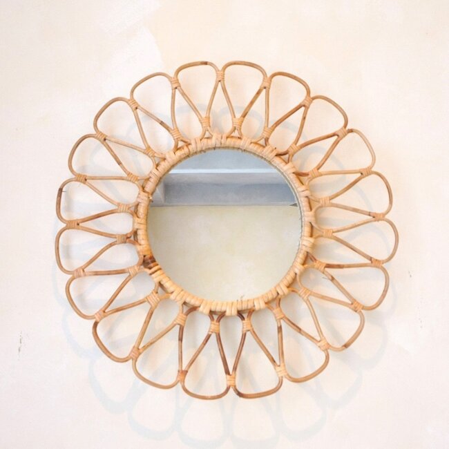 Kleine rotan spiegel 38 cm handgemaakte Boho wandspiegel DAAU wanddecoratie ronde spiegel decoratieve spiegel